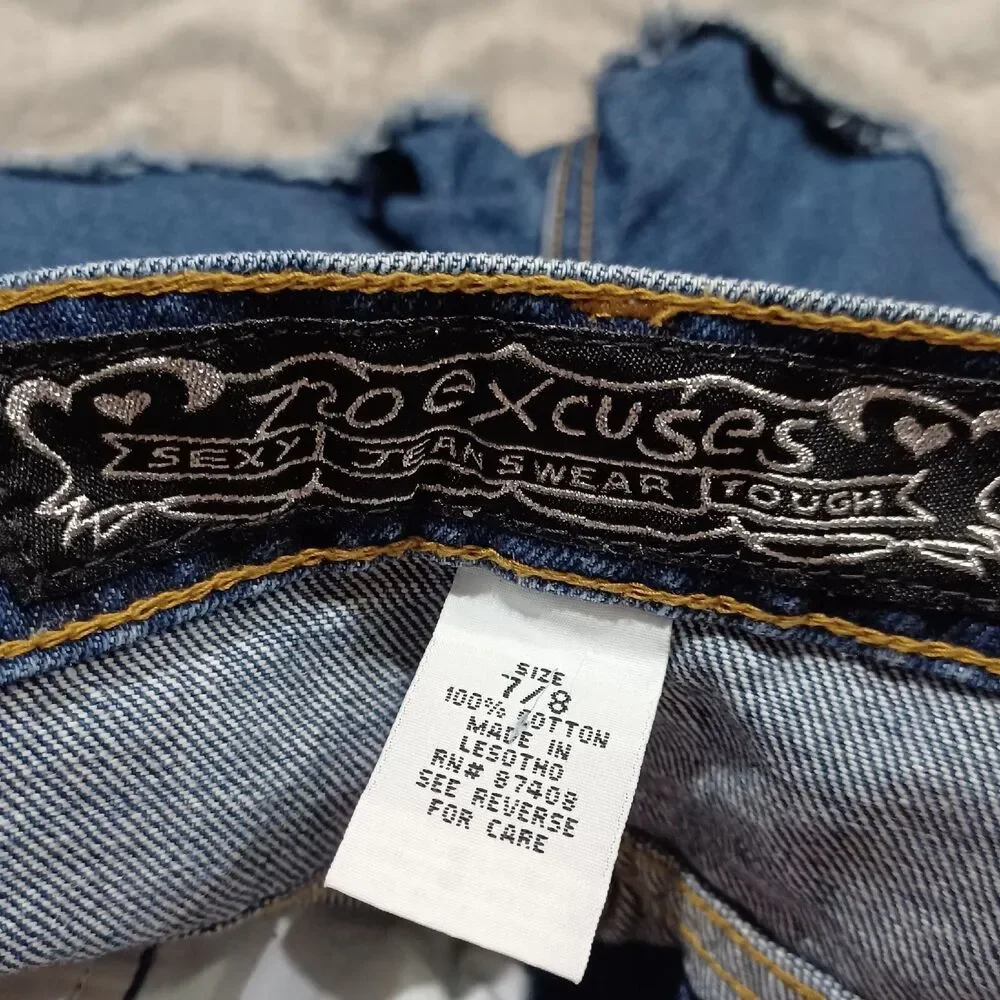 No Excuses Womens Size 7/8 Blue 100% Cotton Raw Hem Cutoff Denim Jean Shorts